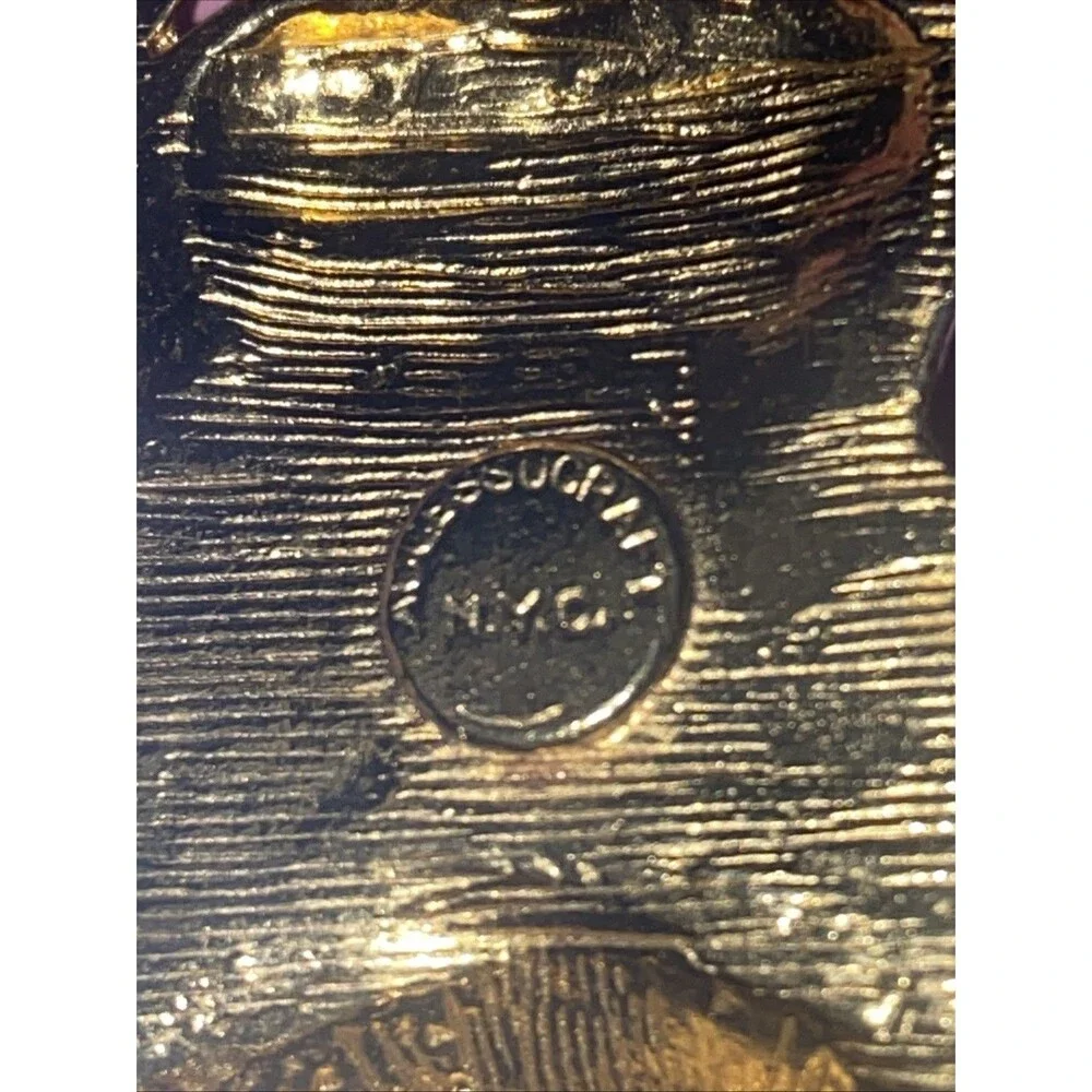Lion Shield Enamel Brooch Pin Gold Green Enamel Metal Animal Crest Needs Repair